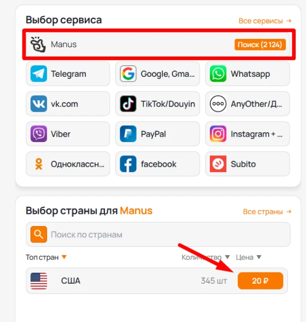 Виртуальный номер для Manus  